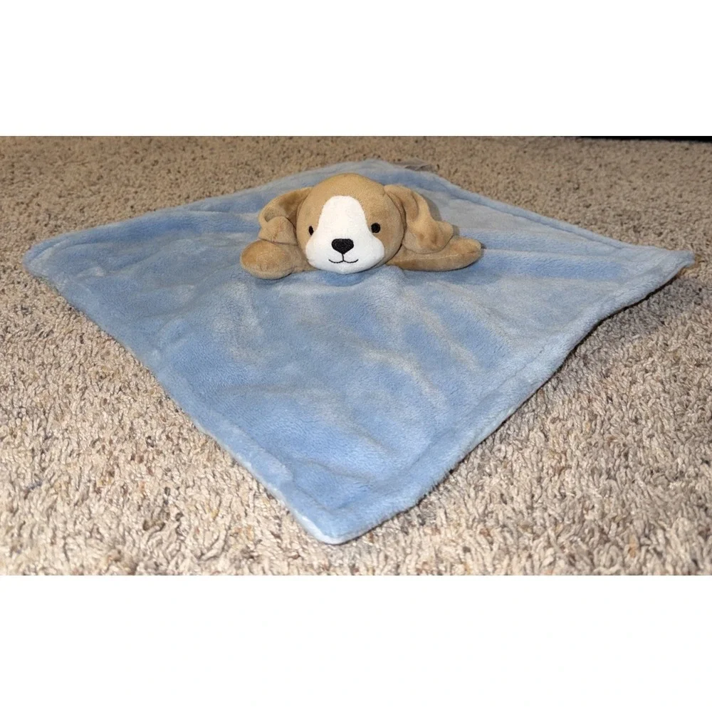 Carter's Brown‎ Puppy Dog Blue Security Blanket Super Soft Plush Baby Lovey EUC